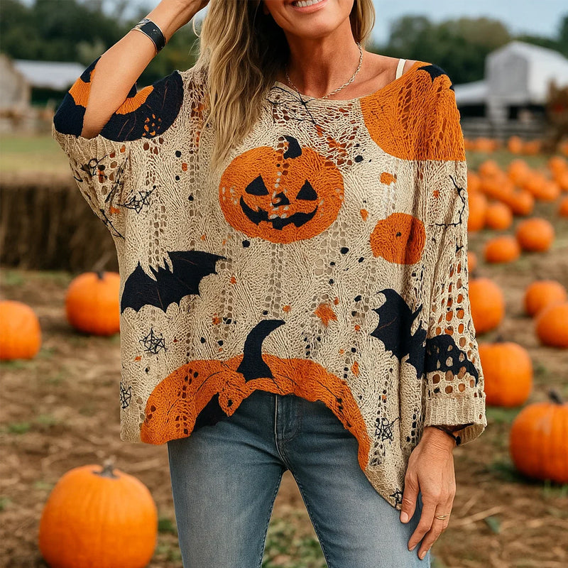 🎃 Hexenhafte Gemütlichkeit – Halloween-Strickpullover mit Kürbis-Motiv