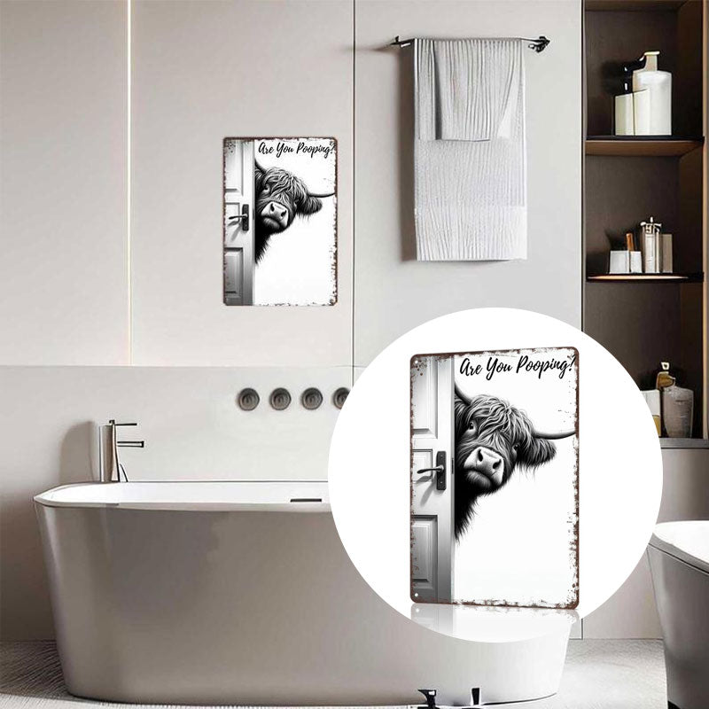 🐄 Der freche Besucher: Vintage-Schild mit Hochlandkuh