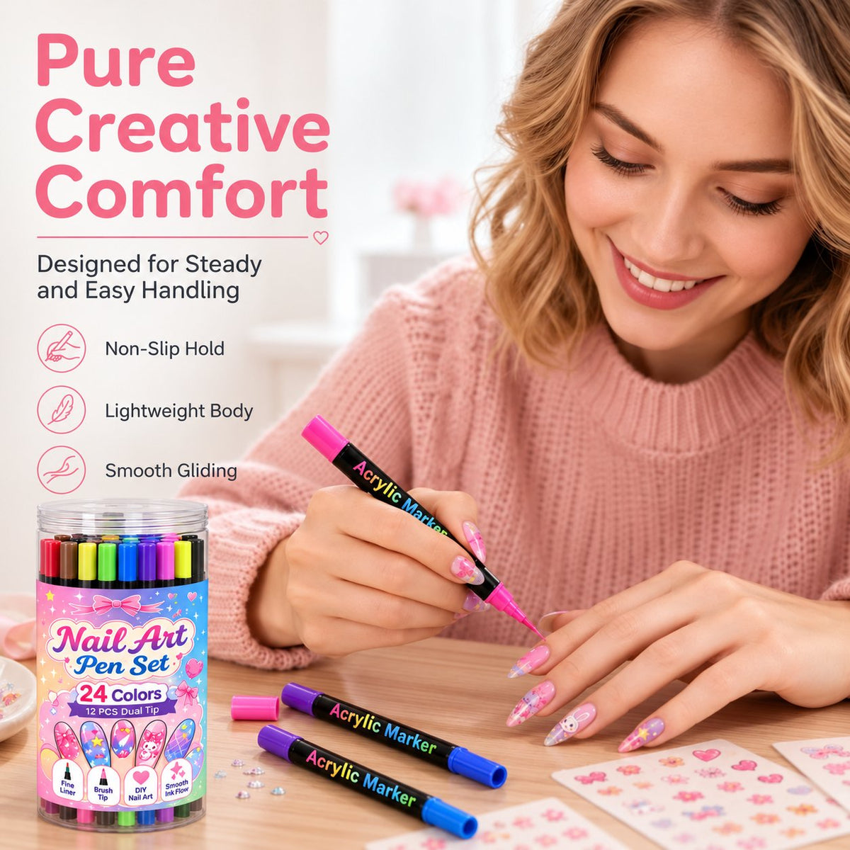 💕Letzter Tag – 50 % Rabatt🌈 24 Farben, doppelseitige Nagellackstifte, Set 12