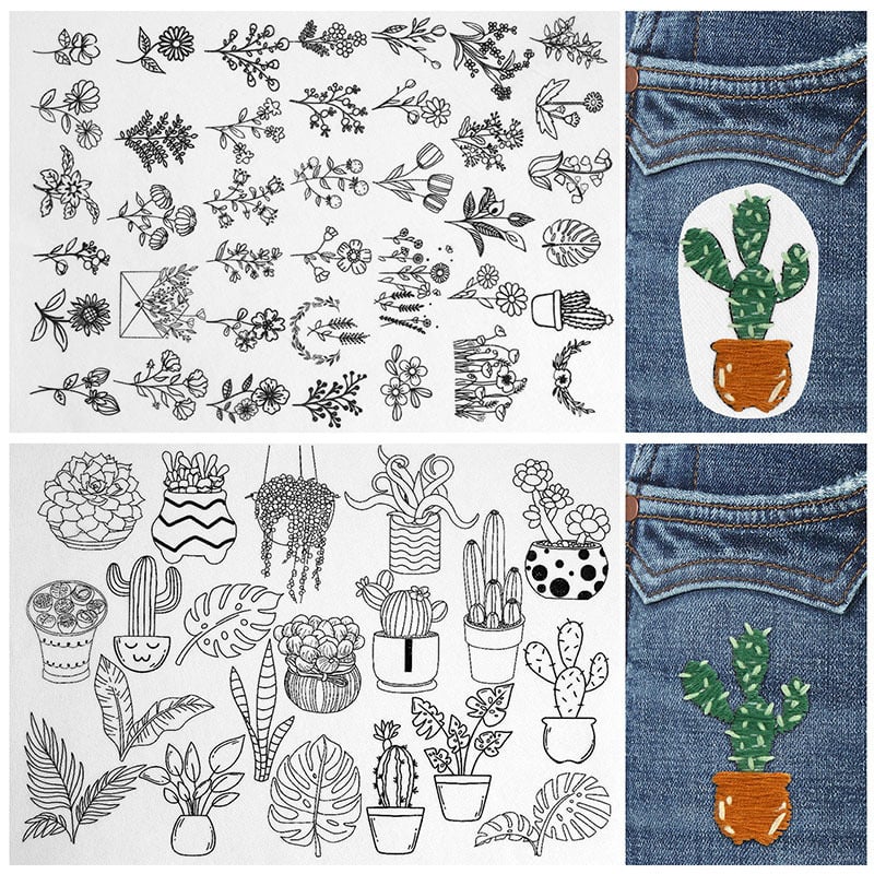 🌸Blumenlinien Entworfene Blumenbordürenmuster Stickmuster – Stick & Stitch für Anfänge