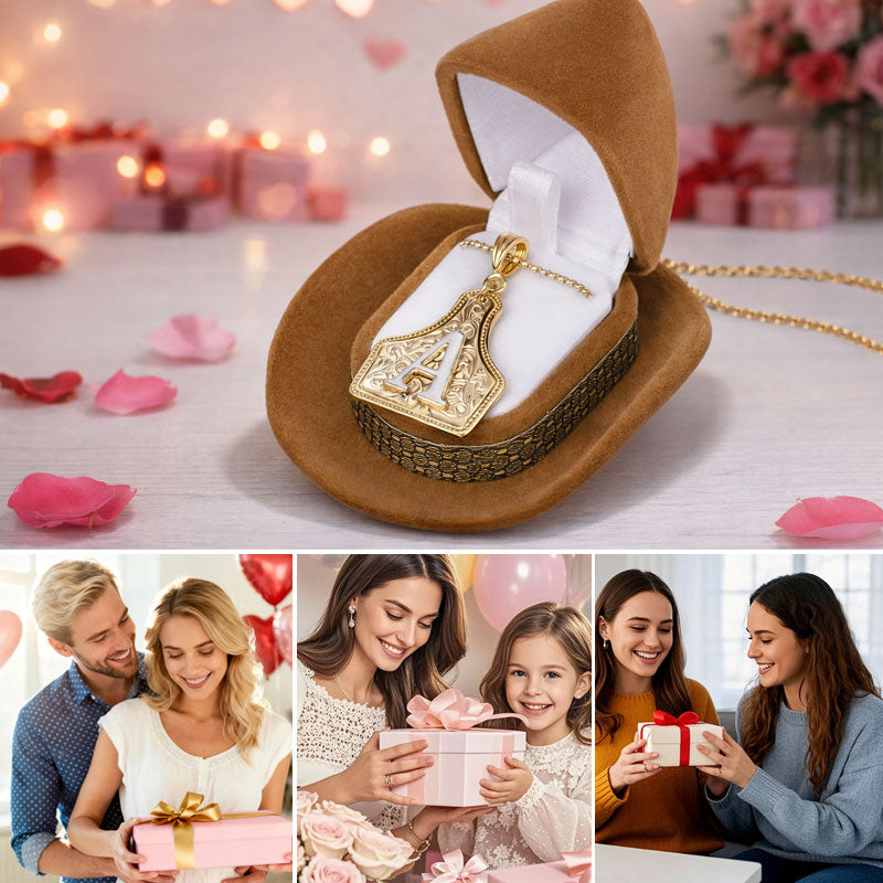 🤠Cowboyhut-Box & Buchstaben-Halskette🌵