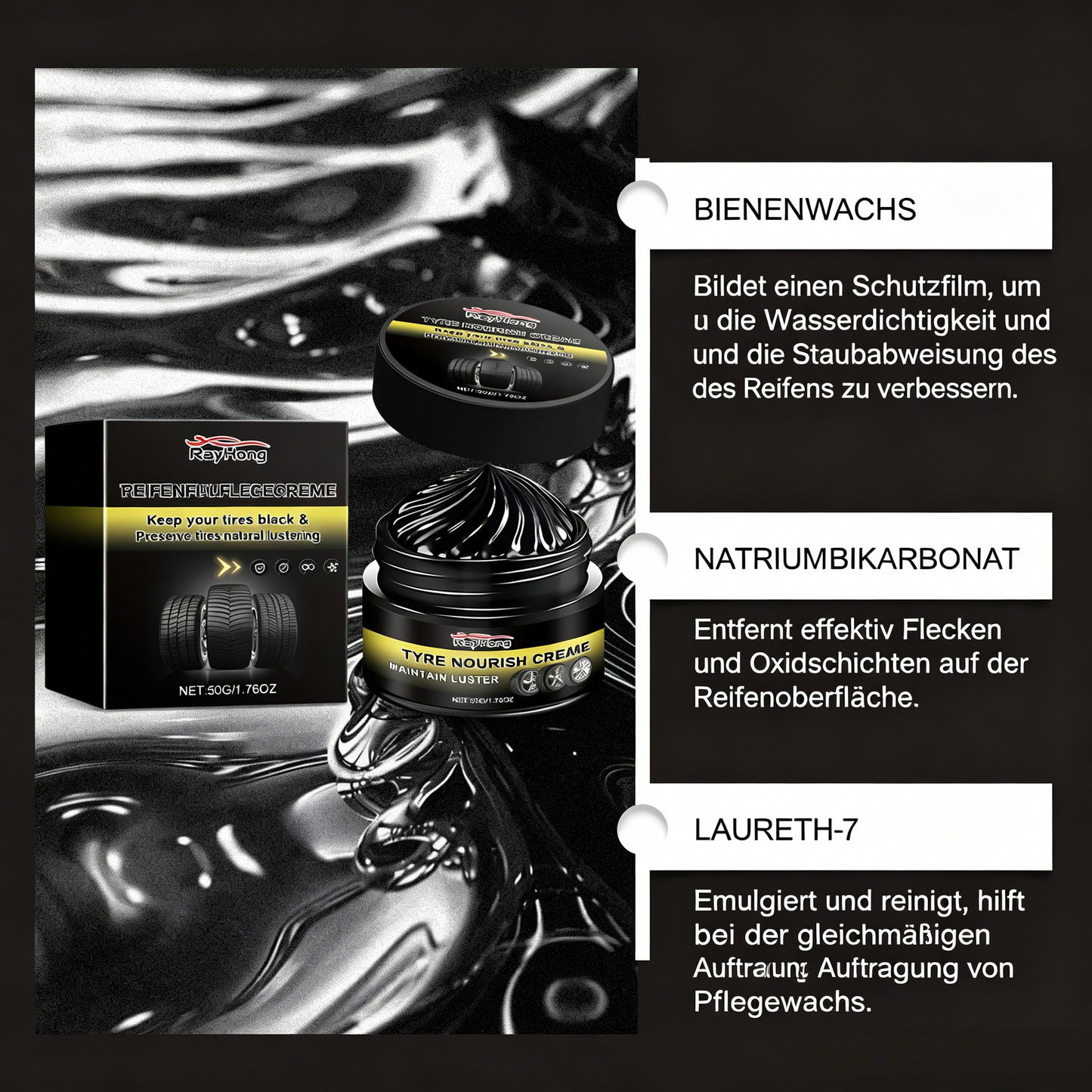 🔥Reifenwachs – sorgt für strahlenden Schwarzglanz, schützt vor UV-Strahlung und weist Schmutz ab 🚗