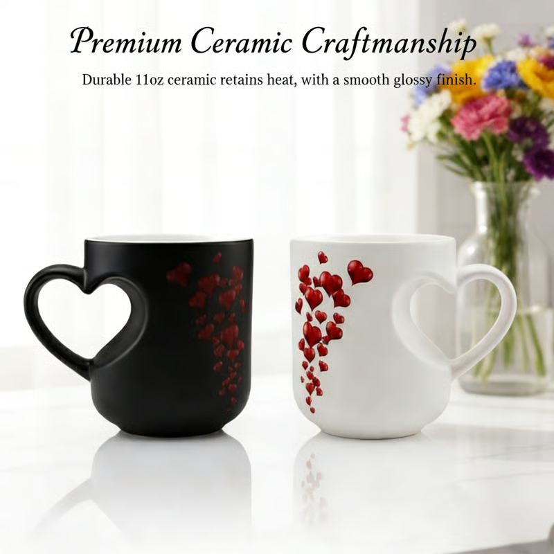 ⏳Nur für kurze Zeit 50 % Rabatt⏰Keramikbecher mit farbwechselndem Herzgriff zum Valentinstag💖☕