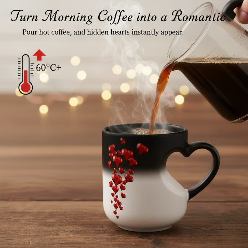 ⏳Nur für kurze Zeit 50 % Rabatt⏰Keramikbecher mit farbwechselndem Herzgriff zum Valentinstag💖☕