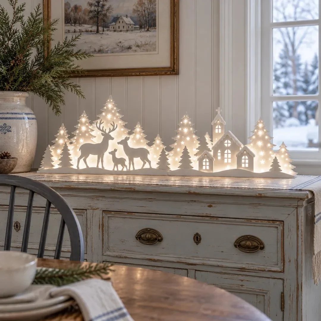 🦌❄️ Leuchtende Weihnachtsdeko fürs Fenster – Rentier & Dorf | 2-teiliges LED-Set ✨