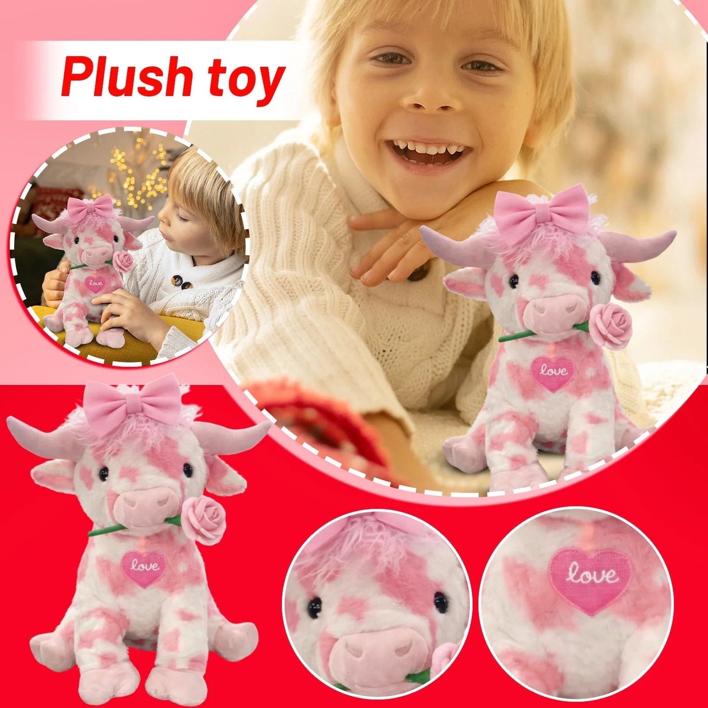 🔥Letzter Tag 49 % Rabatt💘🐮Entzückendes rosa Hochlandkuh-Plüschtier
