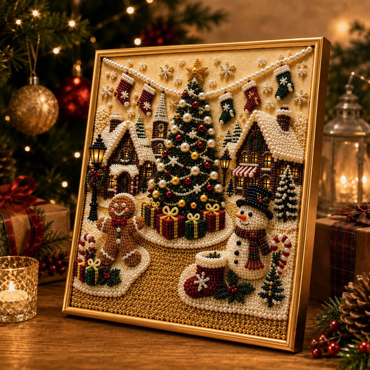🎄🎅 Premium-3D-Perlen-Weihnachtswandbild-Bastelset | Luxuriöse, beflockte Leinwand mit kratzfesten, lichtbeständigen Perlen – DIY-Weihnachtsdekoration ⛄️❄️