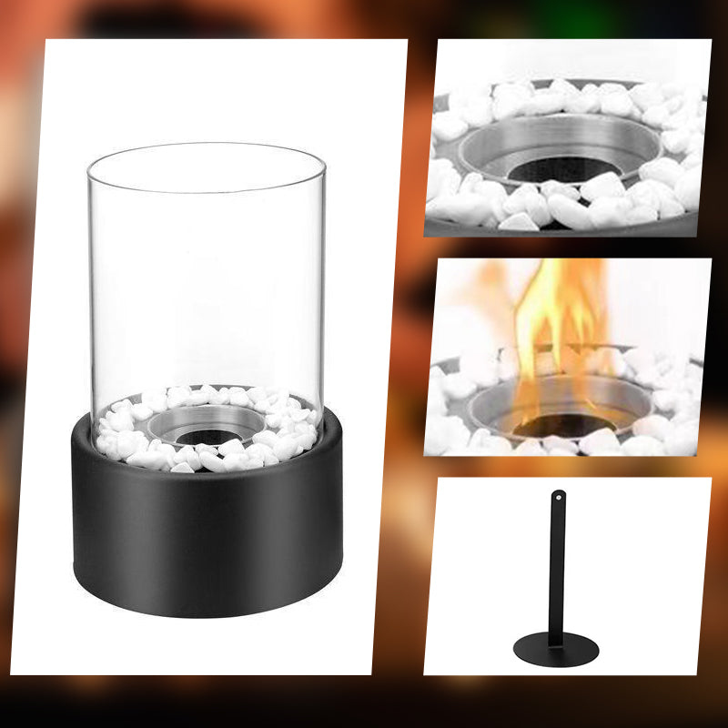 🏠 Tischkamin aus Glas & Metall – Tragbar, Rauchfrei für Drinnen & Draußen, Mit Ethanol-Brenner & Gemütliches Deko-Akzent Für Ihr Zuhause ✨