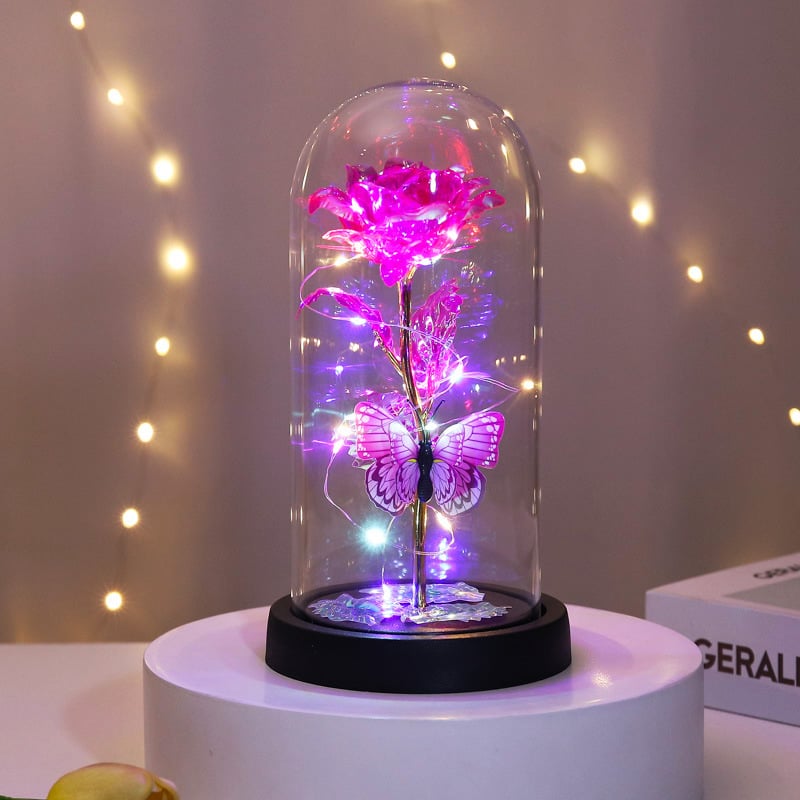 🔥Letzter Tag 49 % Rabatt – 🌹Ewige Schmetterlingsrose in Glasglocke mit LED-Beleuchtung✨