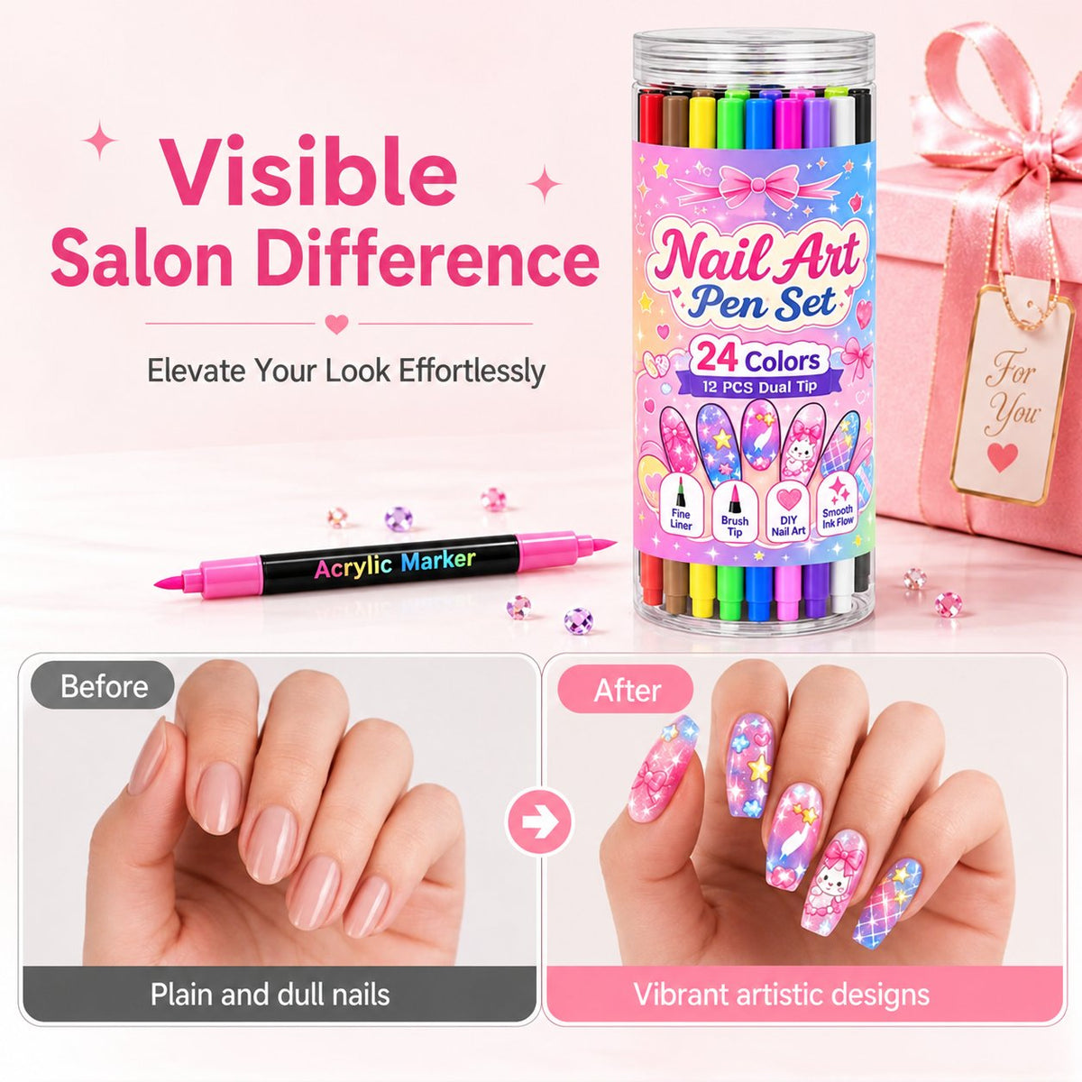 💕Letzter Tag – 50 % Rabatt🌈 24 Farben, doppelseitige Nagellackstifte, Set 12