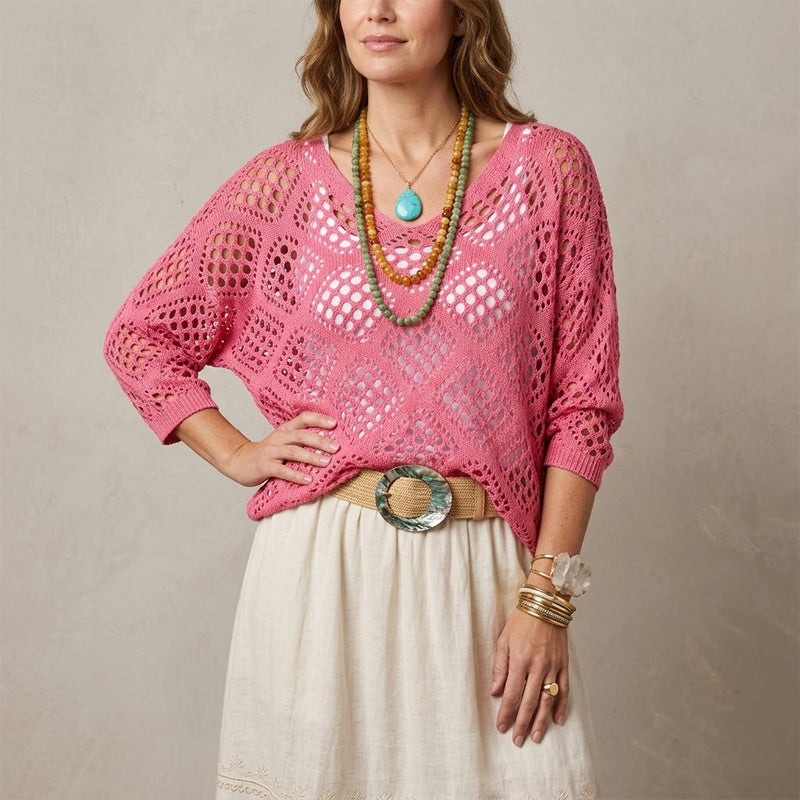 🌿 Beiges Häkeloberteil für Damen im Boho-Stil mit V-Ausschnitt
