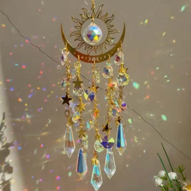 Goldener Flammenmond-Kristallanhänger/Golden Flame Moon Crystal Pendant