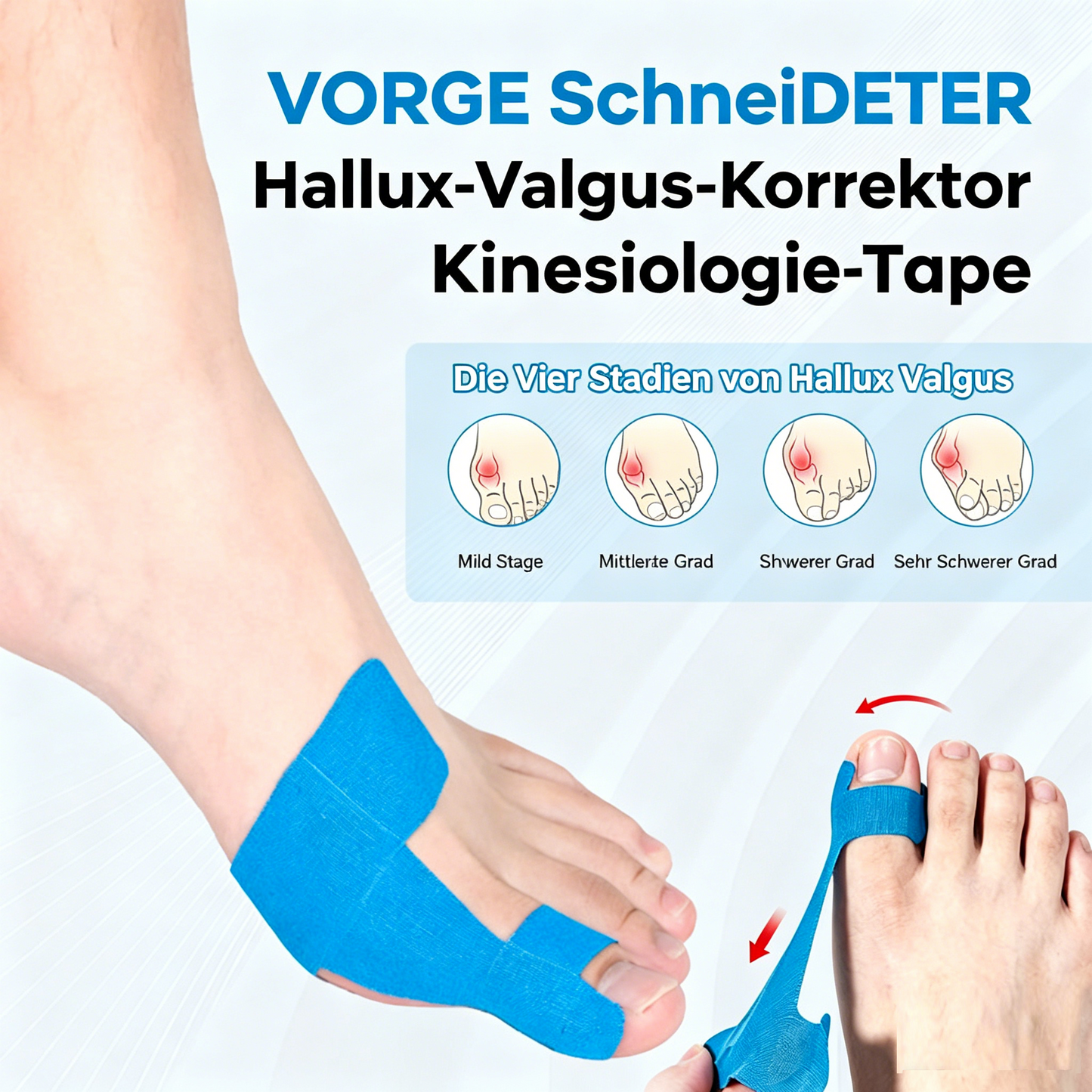 Vorgeschnittenes Kinesiologie-Tape zur Korrektur von Ballenzehen