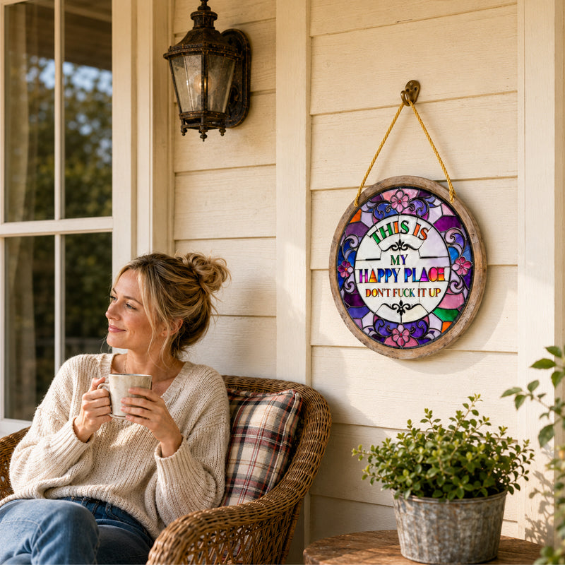 🌈Hängende Dekoration „Happy Place“ im Buntglas-Stil🏡