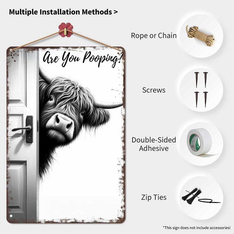 🐄 Der freche Besucher: Vintage-Schild mit Hochlandkuh