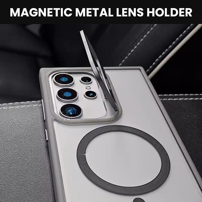Magnetische transparente Handyhülle mit Metalllinsenhalter für Samsung