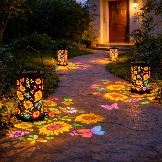 🟌️Farbenfrohe, solarbetriebene Gartenlampe mit Sonnenblumen-Lichteffekt