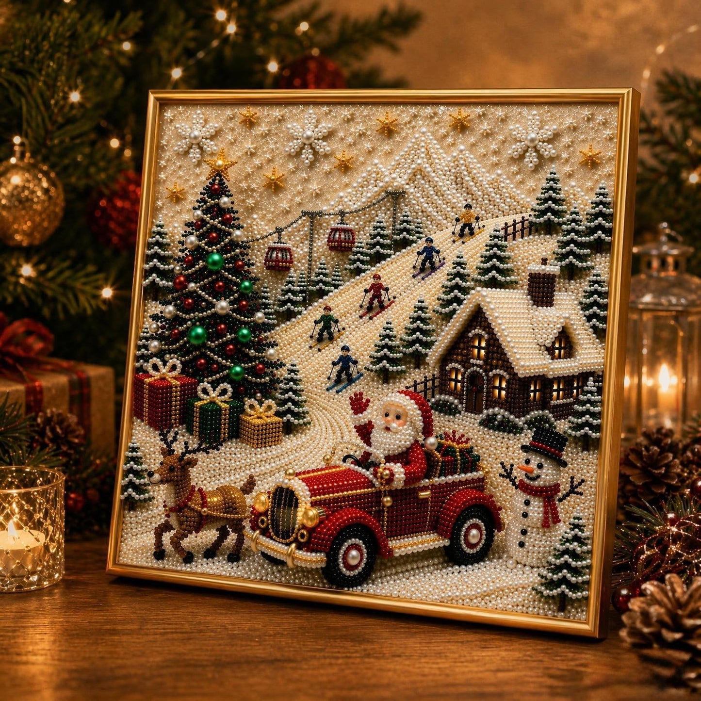 🎄🎅 Premium-3D-Perlen-Weihnachtswandbild-Bastelset | Luxuriöse, beflockte Leinwand mit kratzfesten, lichtbeständigen Perlen – DIY-Weihnachtsdekoration ⛄️❄️