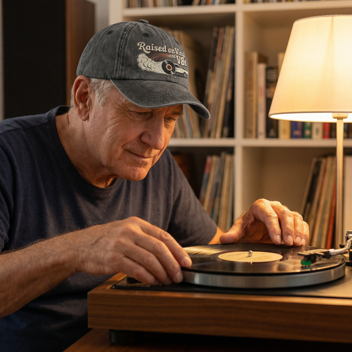 "Aufgewachsen mit Schallplatten und V8-Motoren" Die Gearhead Classic-Kappe