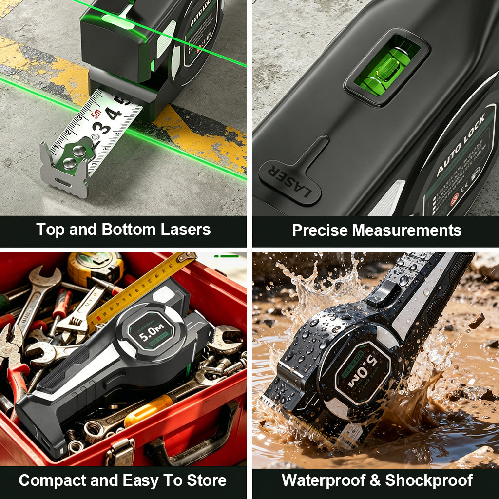 3-in-1 Digital Laser Carpenter’s Distance Measuring Tape — Distance Measurer with Infrared Spirit Level and High-Precision 5m Steel Tape Measure