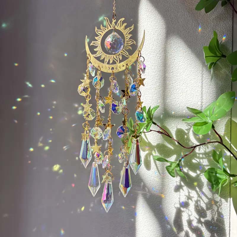 Goldener Flammenmond-Kristallanhänger/Golden Flame Moon Crystal Pendant