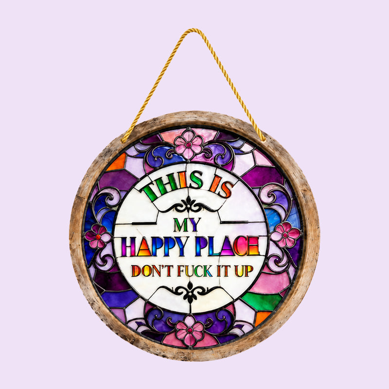 🌈Hängende Dekoration „Happy Place“ im Buntglas-Stil🏡