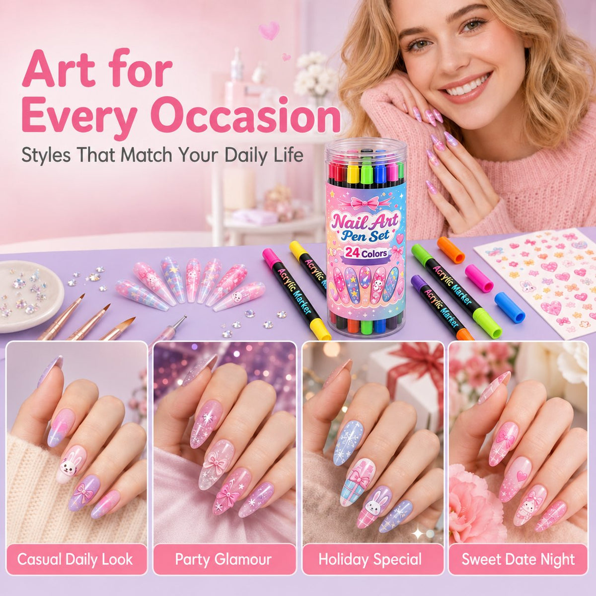 💕Letzter Tag – 50 % Rabatt🌈 24 Farben, doppelseitige Nagellackstifte, Set 12
