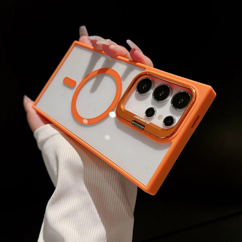 Magnetische transparente Handyhülle mit Metalllinsenhalter für Samsung