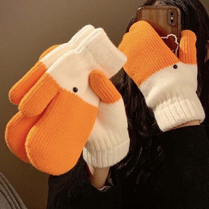 🧡🐥 Warme Winterhandschuhe mit süßem Gänse-Design ❄️✨