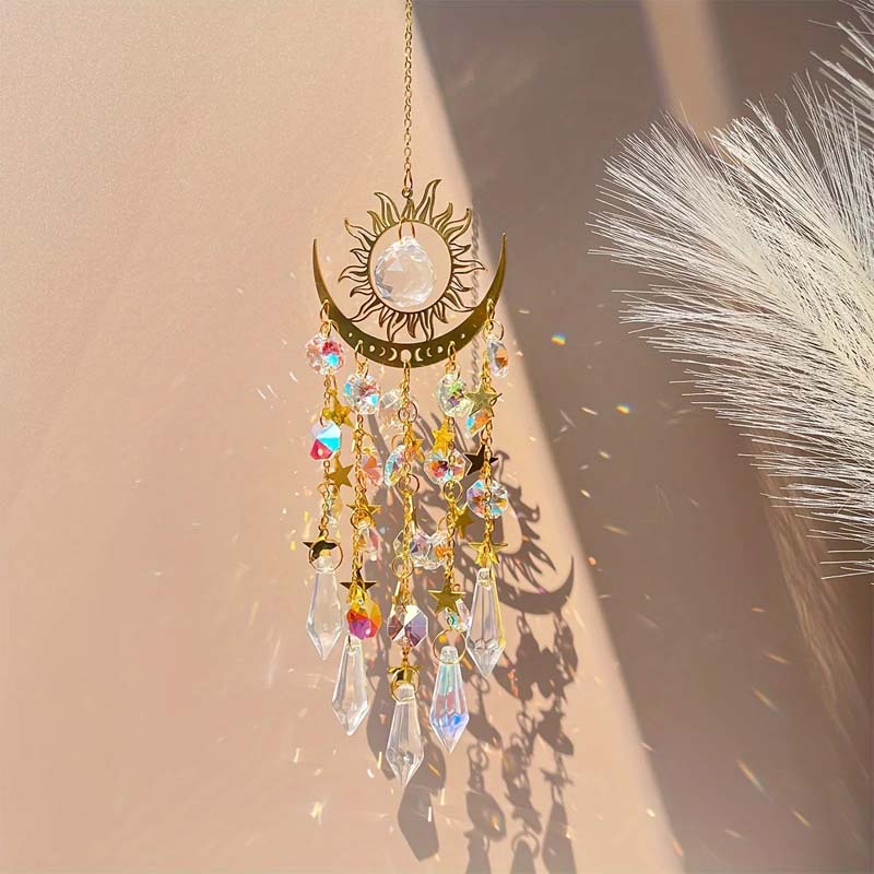 Goldener Flammenmond-Kristallanhänger/Golden Flame Moon Crystal Pendant
