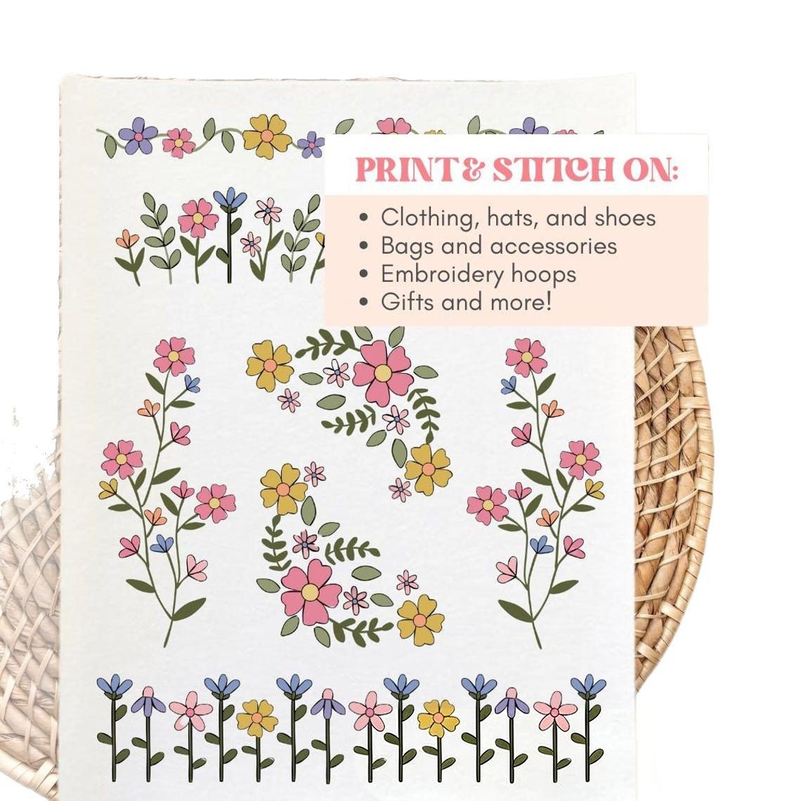 🌸Blumenlinien Entworfene Blumenbordürenmuster Stickmuster – Stick & Stitch für Anfänge