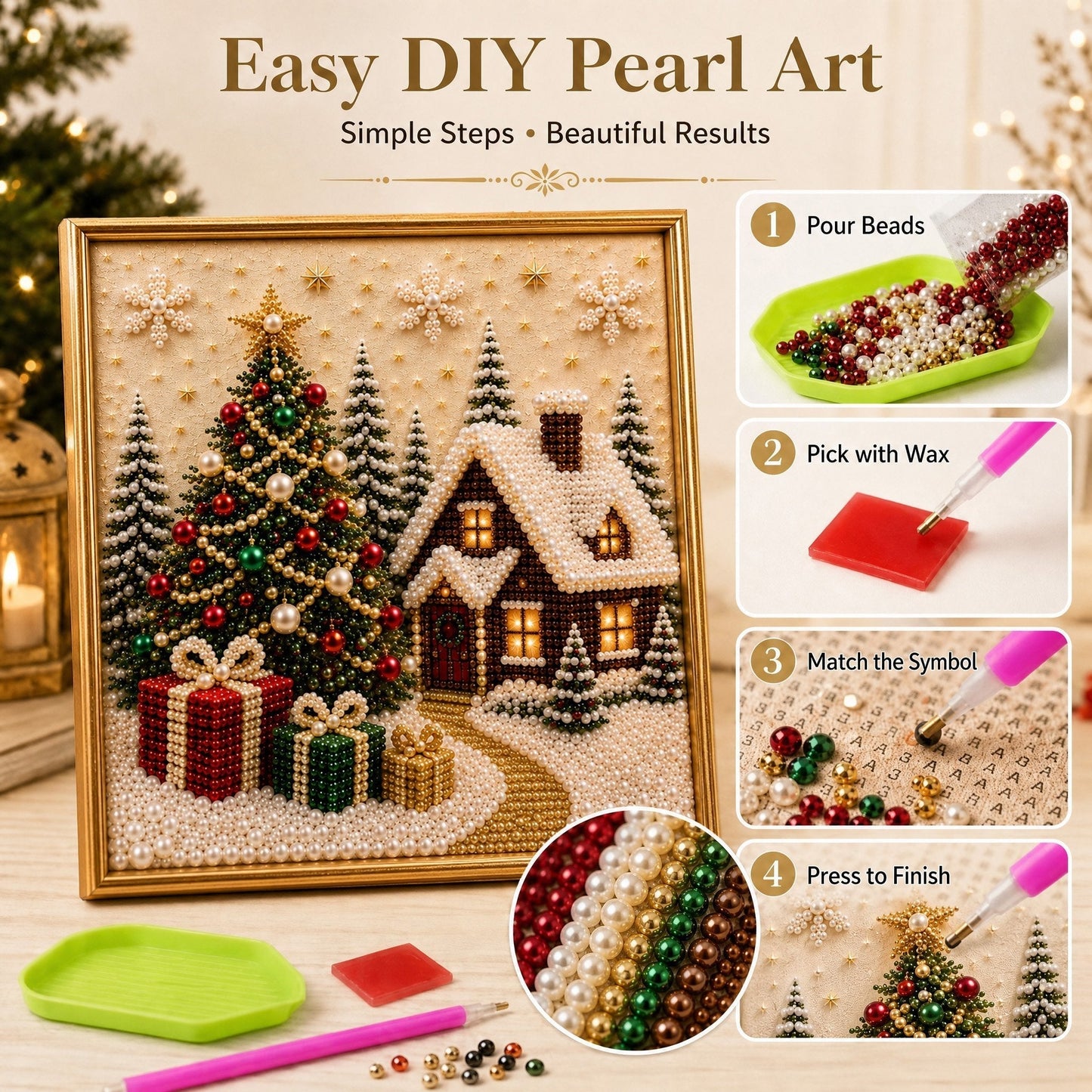 🎄🎅 Premium-3D-Perlen-Weihnachtswandbild-Bastelset | Luxuriöse, beflockte Leinwand mit kratzfesten, lichtbeständigen Perlen – DIY-Weihnachtsdekoration ⛄️❄️
