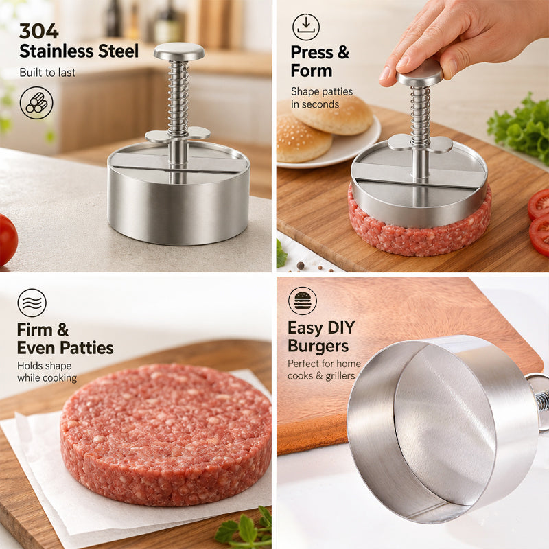 🍔 Burgerpresse aus Edelstahl | So gelingen Ihnen ganz einfach perfekte, gleichmäßige Burger-Patties