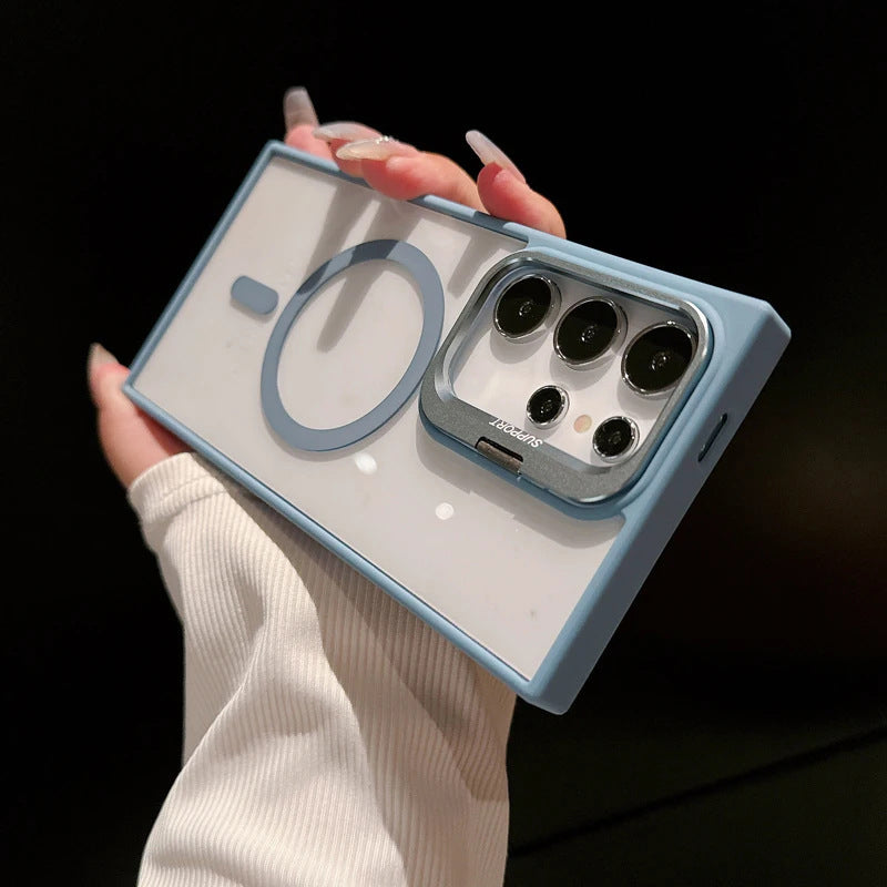 Magnetische transparente Handyhülle mit Metalllinsenhalter für Samsung
