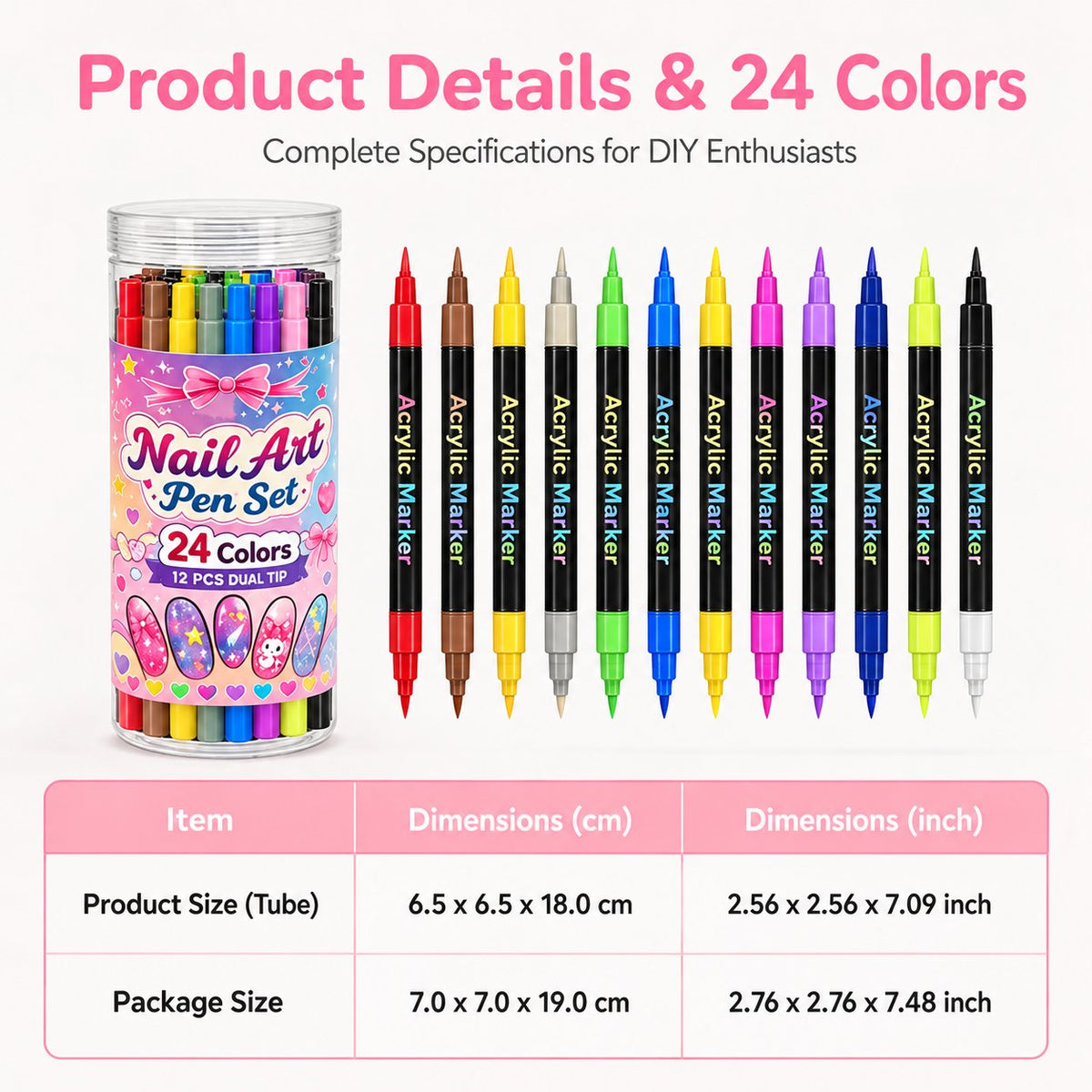 💕Letzter Tag – 50 % Rabatt🌈 24 Farben, doppelseitige Nagellackstifte, Set 12