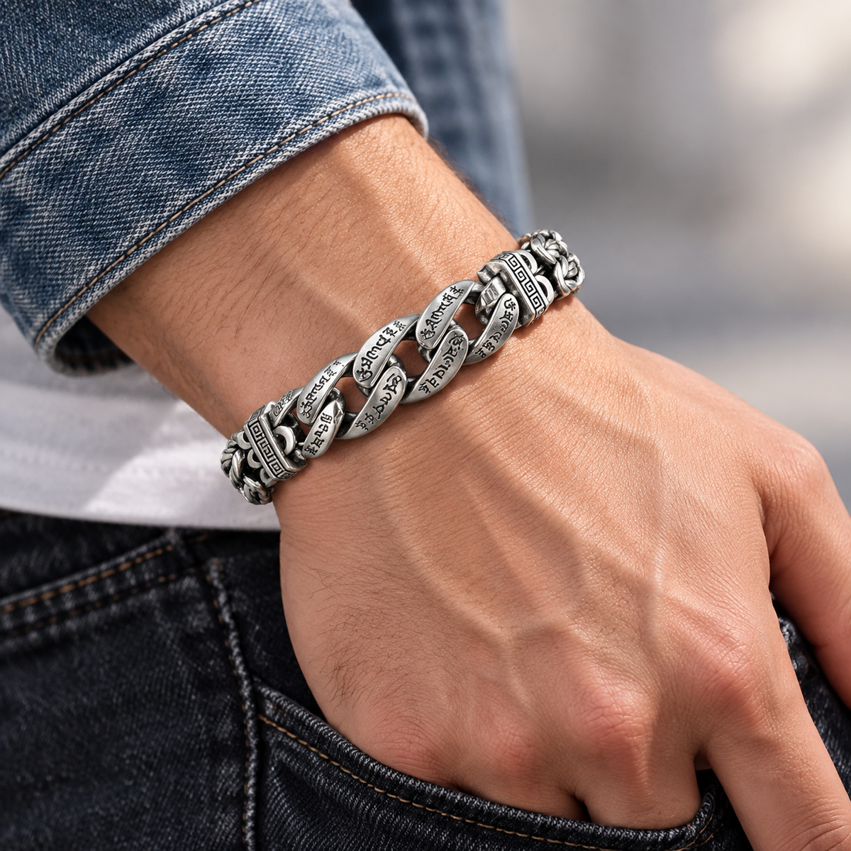 Retro-Armband für Herren mit sechs Silben langem Mantra
