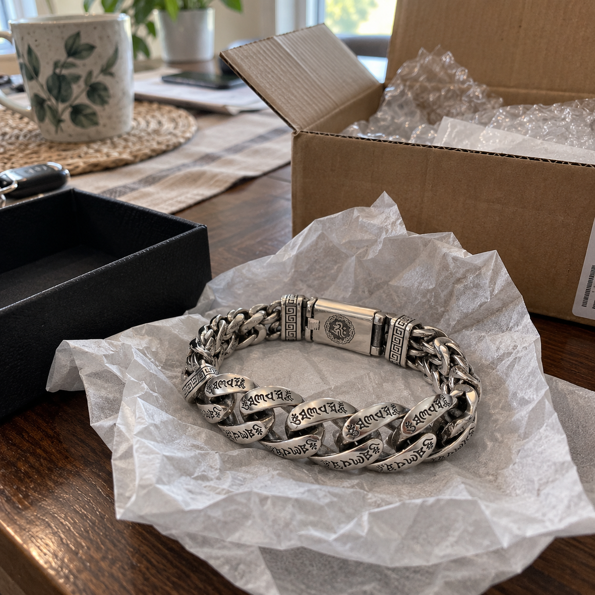 Retro-Armband für Herren mit sechs Silben langem Mantra