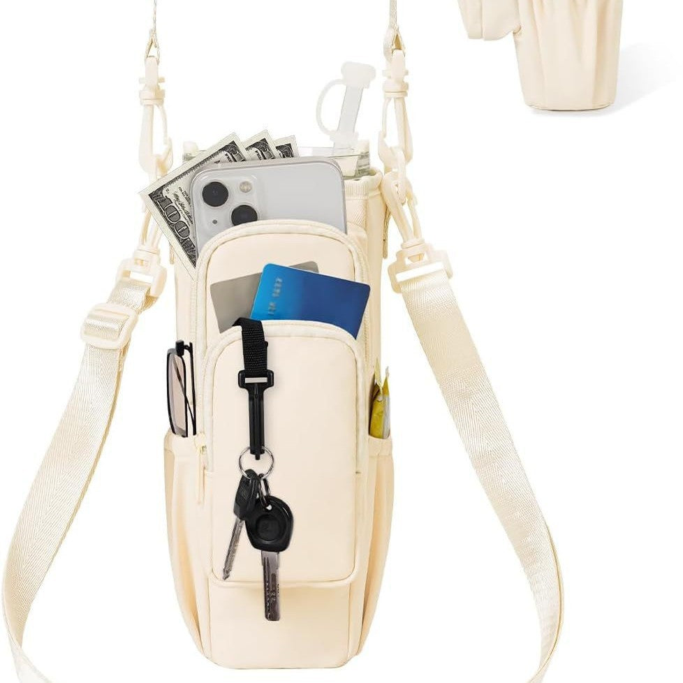 Verstellbare Umhängetasche mit Thermosbecherhalter für