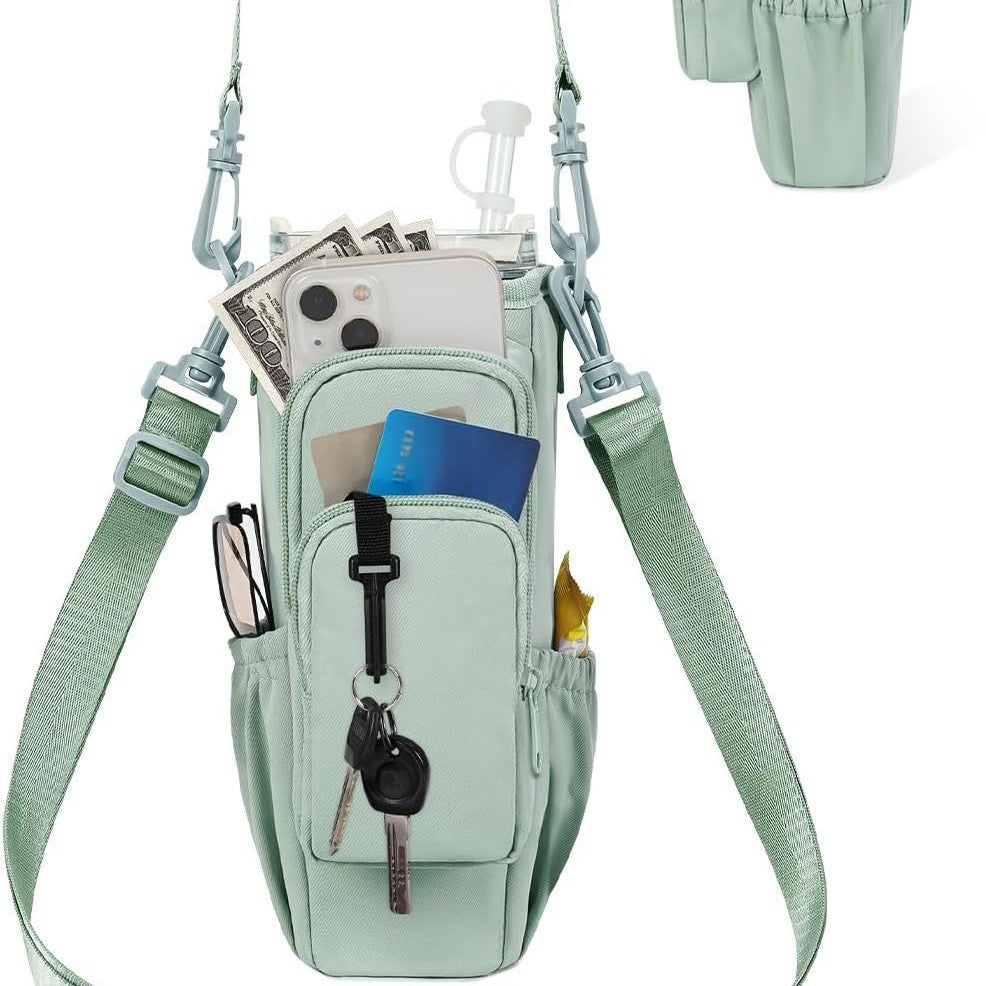 Verstellbare Umhängetasche mit Thermosbecherhalter für