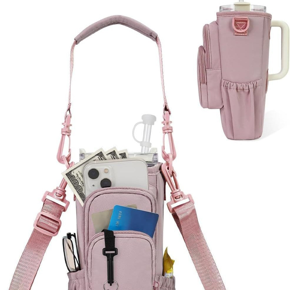 Verstellbare Umhängetasche mit Thermosbecherhalter für