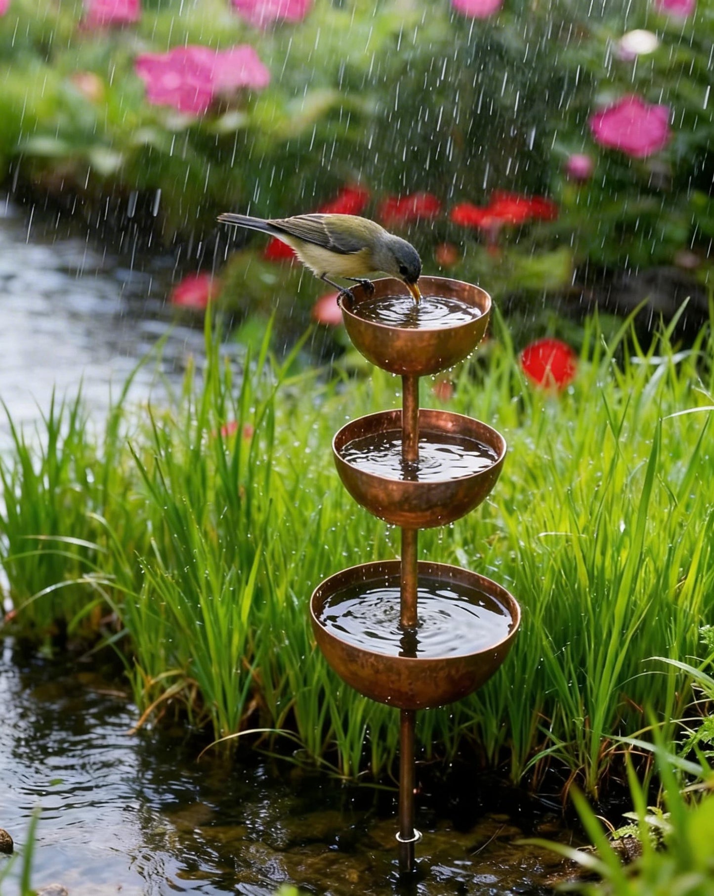 🌧️ Regensammler – Pflanzenstütze🐦 Gartenornament aus Metall