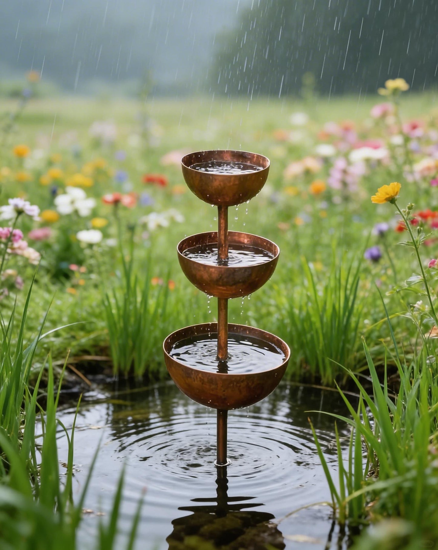 🌧️ Regensammler – Pflanzenstütze🐦 Gartenornament aus Metall