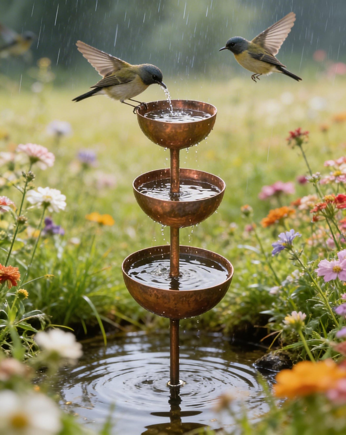 🌧️ Regensammler – Pflanzenstütze🐦 Gartenornament aus Metall