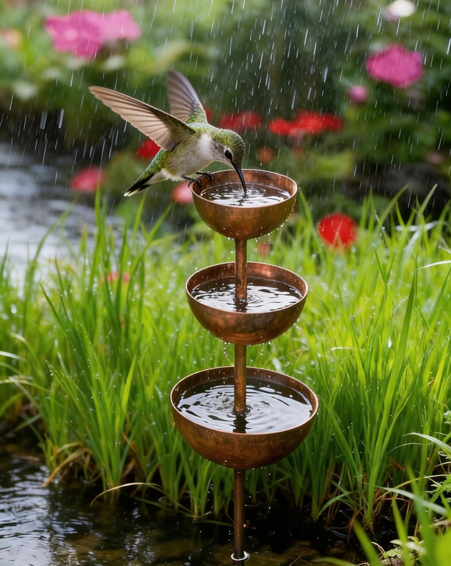 🌧️ Regensammler – Pflanzenstütze🐦 Gartenornament aus Metall