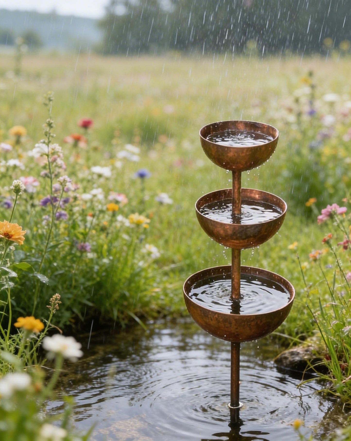 🌧️ Regensammler – Pflanzenstütze🐦 Gartenornament aus Metall