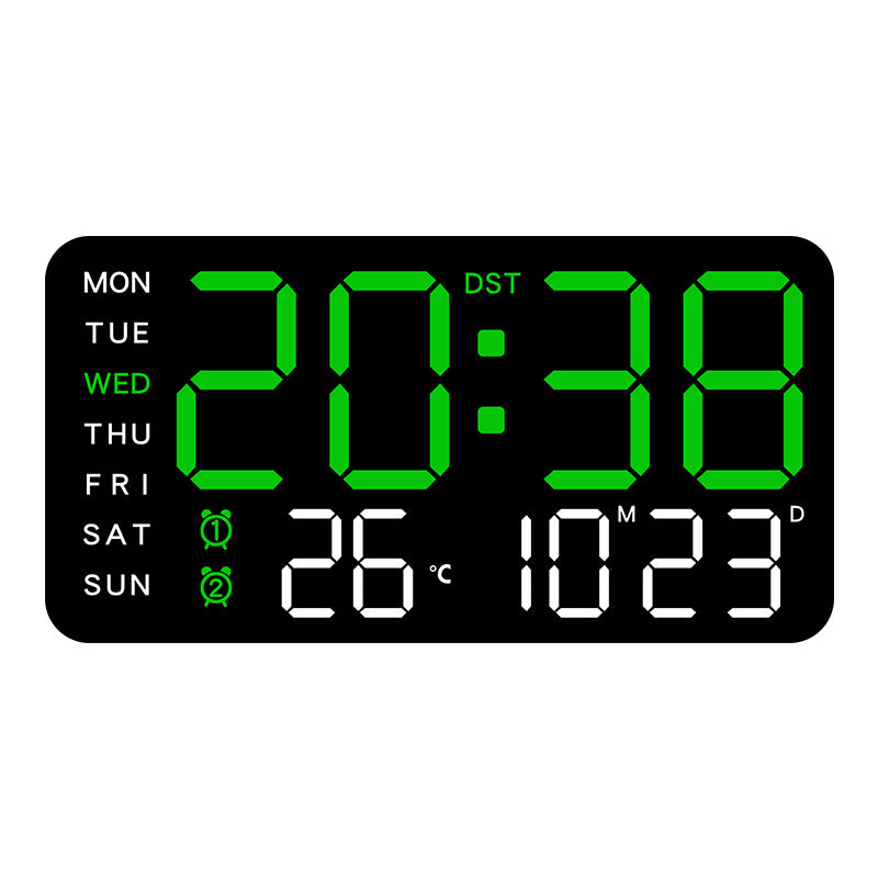 Große digitale Wanduhr mit LED-Anzeige, Datum und Thermometer