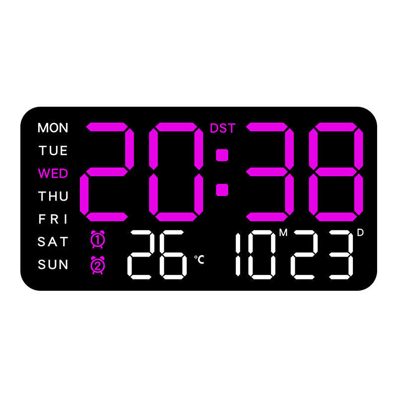 Große digitale Wanduhr mit LED-Anzeige, Datum und Thermometer