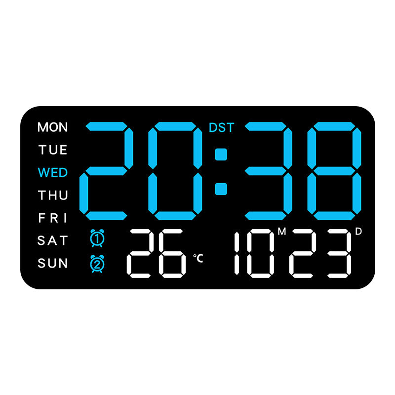 Große digitale Wanduhr mit LED-Anzeige, Datum und Thermometer