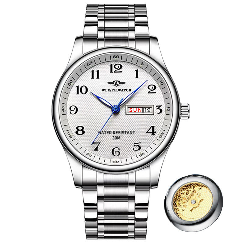 Wasserdichte Quarz-Herrenuhr mit Leuchtziffern und Kalender