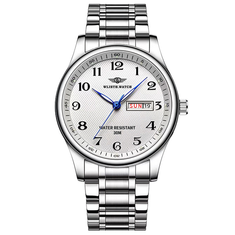 Wasserdichte Quarz-Herrenuhr mit Leuchtziffern und Kalender